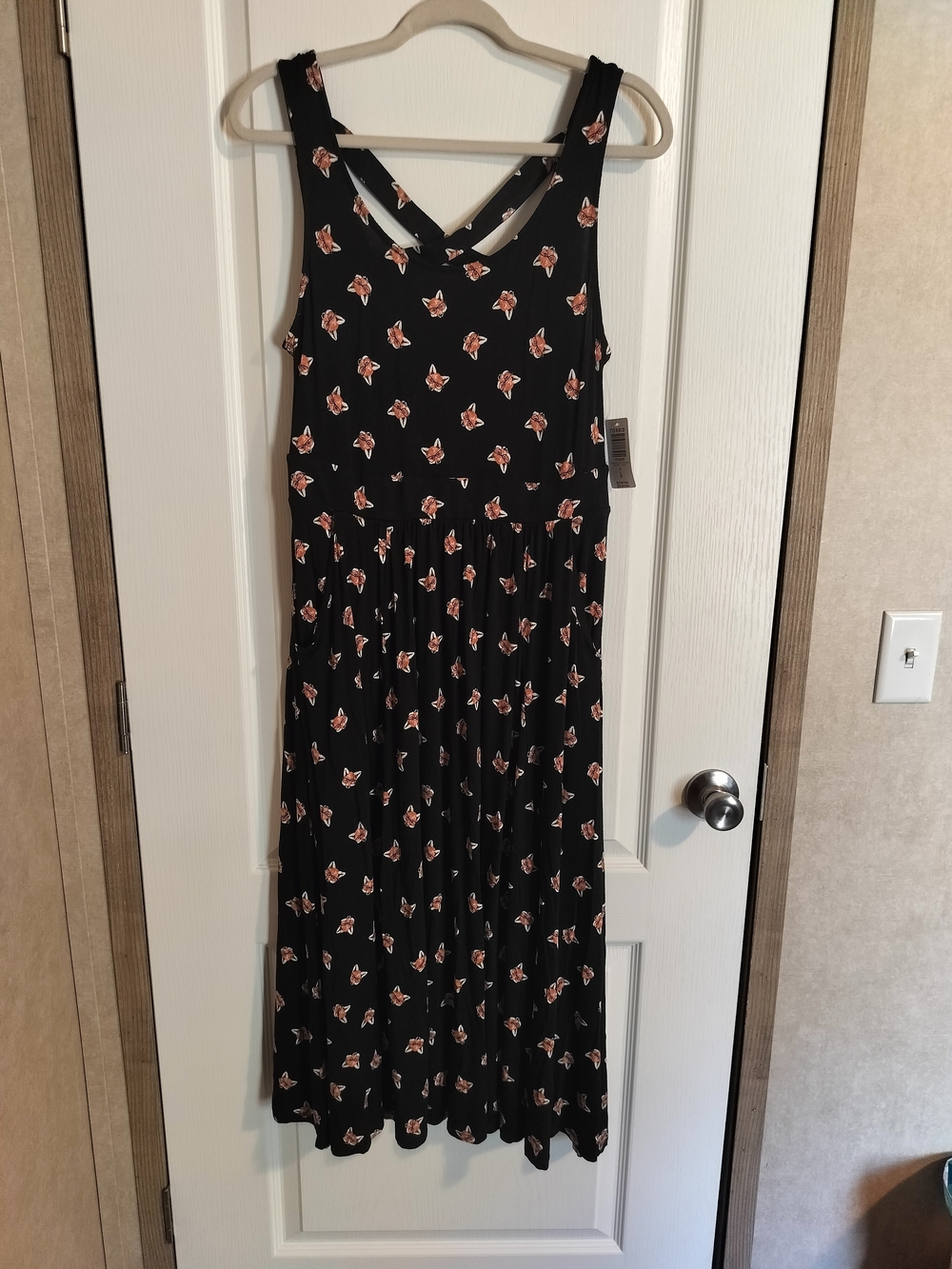 Torrid Super Soft Knits Black Cross Back Midi Dress with Fox Print - NWT Size 0